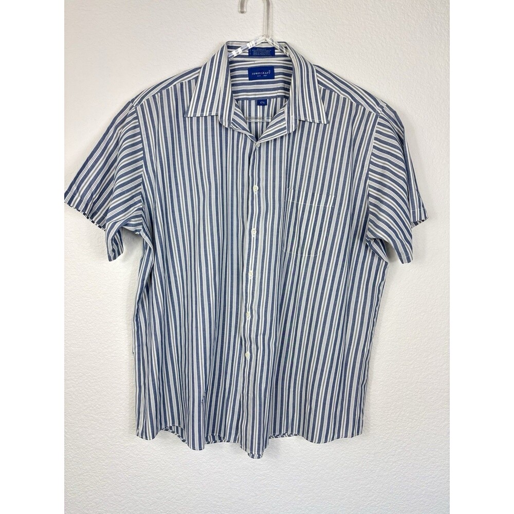 Vintage Towncraft Men’s Short Sleeve Shirt 17 1/2 Blue Striped 80s 90s Normcore